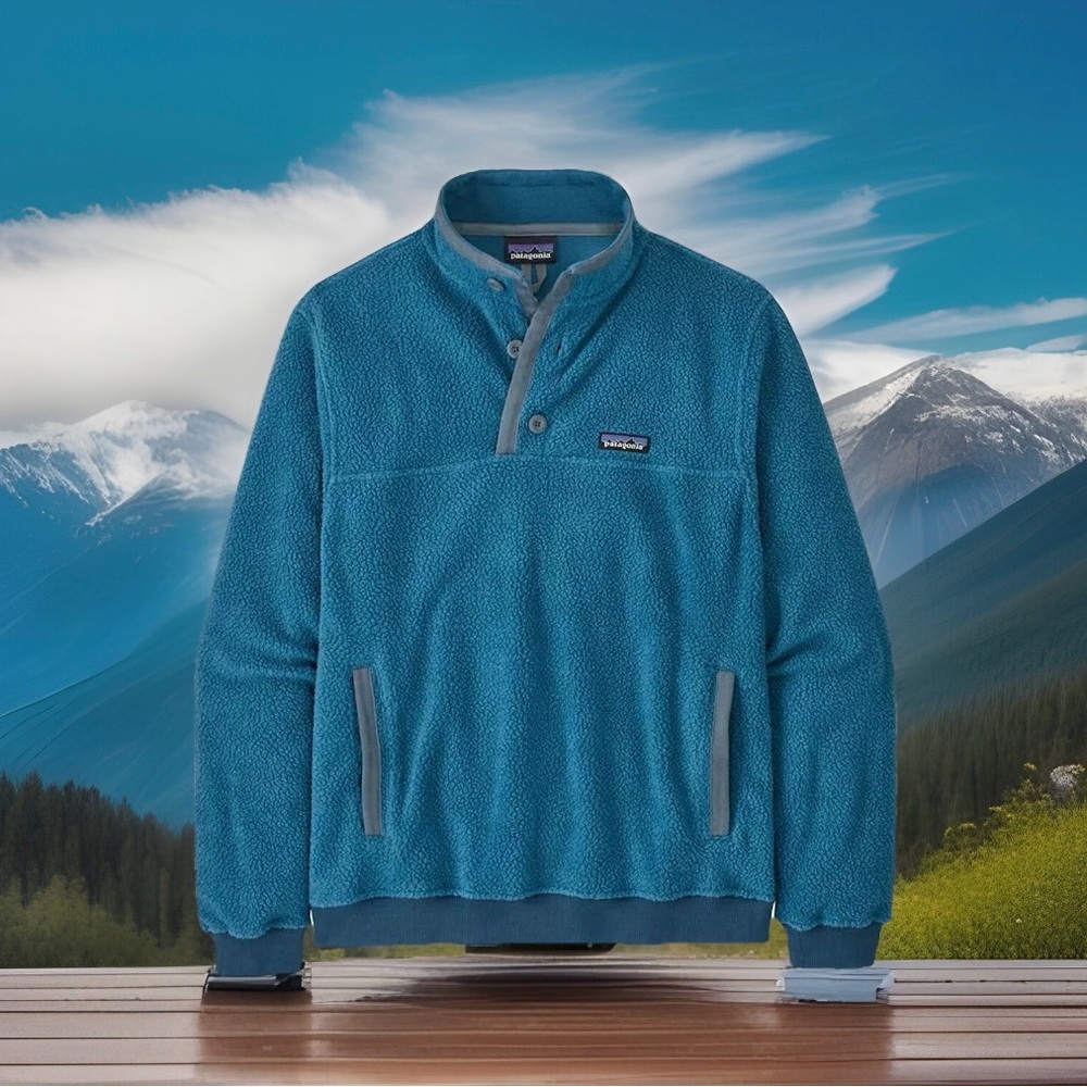Patagonia shearling button pullover wavy blue
